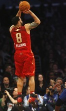 Photo by Chris Detrick | The Salt Lake Tribune 
Utah Jazz's Deron Williams shoots a three-pointer during the first half of the 2011 NBA All-Star game at the Staples Center Sunday February 20, 2011.    The West won 148-143.
