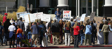   Leah Hogsten  |  The Salt Lake Tribune
Former Salt Lake City mayor and activist Rocky Anderson addresses the crowd at the Families Speak Out On Police Violence rally Saturday, October 4, 2014, at the Matheson Courthouse.   