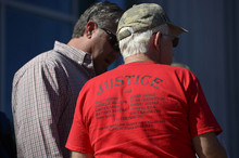   Leah Hogsten  |  The Salt Lake Tribune
The shirt worn by Mike Stewart, father of Matthew David Stewart, at the Families Speak Out On Police Violence rally Saturday, October 4, 2014, at the Matheson Courthouse.   