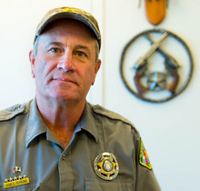   Trent Nelson  |  The Salt Lake Tribune
Garfield County Sheriff James "Danny" Perkins is a leading critic of BLM law enforcement. He says the federal agency's officers refuse to recognize the authority of rural sheriffs and coordinate with local law enforcement. Perkins was photographed in his Panguitch office, Friday September 12, 2014.  