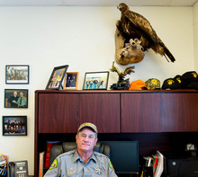   Trent Nelson  |  The Salt Lake Tribune
Garfield County Sheriff James "Danny" Perkins is a leading critic of BLM law enforcement. He says the federal agency's officers refuse to recognize the authority of rural sheriffs and coordinate with local law enforcement. Perkins was photographed in his Panguitch office, Friday September 12, 2014.  