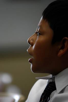 Jesus Saavedra, 9, sings along during the Spanish-speaking Primary service for LDS children at the Lighthouse Branch, one of 62 such congregations in Salt Lake County.