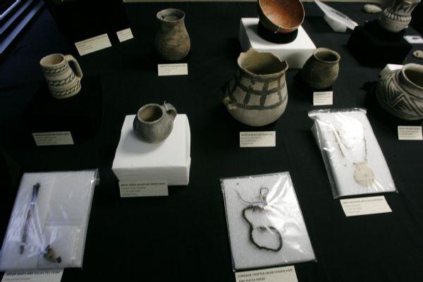 Native American pottery and artifacts, similar to those confiscated from looters were on display at a press conference to announce a major bust of archaeological thieves. Wednesday, June 10,  2009. A number of people have been indicted, for looting of archeological sites in the southeast part of the state. Rick Egan/The Salt Lake Tribune