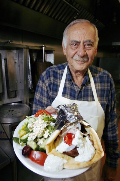 Park City - Nick Papadakis holds the small gyro plate at Nick's Greek Cafe in Park City  Thursday Sep 3, 2009.  Steve Griffin/The Salt Lake Tribune 9/3/09