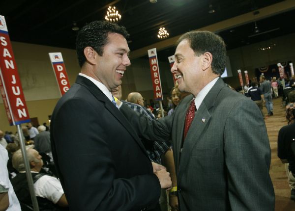 Utah Lt. Governor Gary Herbert, right, stops to speak with Utah Congressman Jason Chaffetz at the Utah Republican State Convention, held in Layton.

Scott Sommerdorf/The Salt Lake Tribune