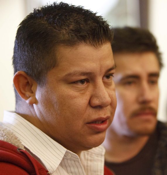 Relatives of Roberto Miramontes Roman, the man accused of killing Millard County sheriff's Deputy Josie Fox, speak to reporters after Roman's arraignment in Fillmore's 4th District Court on Thursday, Jan. 7, 2010. At left is Juan Miramontes (cousin) and right is Mike Roman (brother).
Trent Nelson  |  The Salt Lake Tribune