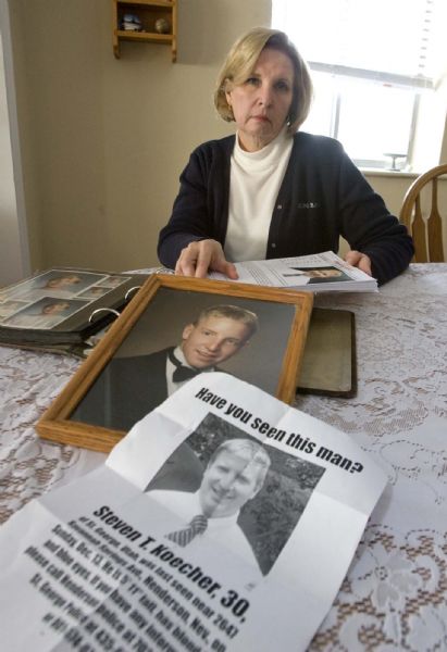 Paul Fraughton  |  The Salt Lake Tribune

Deanne Koecher, the mother of Steven Koecher, who has been missing since Dec. 13, holds a stack of flyers with information about her missing son Friday in her Bountiful home. Deanne Koecher was preparing to return to Nevada, where her son was last seen, to continue her efforts to find Steven. ?We?re taking things one day at a time,? Deanne Koecher said. ?We go through different scenarios to try and get a handle on it, but none of it makes sense. I can?t believe it?s been this many days.?