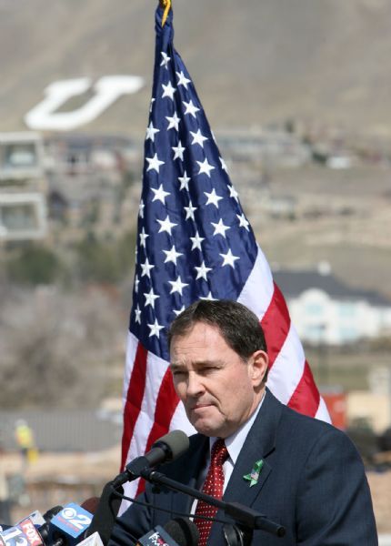 STEVE GRIFFIN  |  The Salt Lake Tribune
Gov. Gary Herbert officially announces his candidacy Wednesday on the campus of the University of Utah in Salt Lake City.