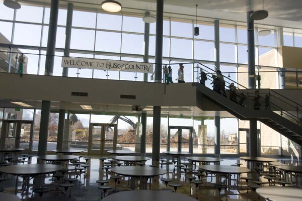 The  entry and lunch area  at Hillside  has a hugh south facing window from floor to ceiling.Students from Beacon Heights Elementary toured the new Hillside Middle School  on  Wednesday, March 24,2010  photo:Paul Fraughton/ The Salt Lake Tribune