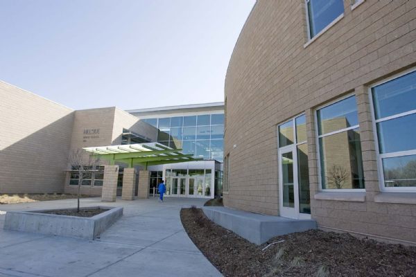 The front entrance of the new Hillside Middle School  which is a LEED certified building.Students from Beacon Heights Elementary toured the new Hillside Middle School  on  Wednesday, March 24,2010  photo:Paul Fraughton/ The Salt Lake Tribune