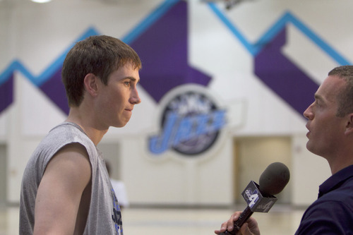 Gordon Hayward speaks to a reporter after the Jazz' pre-draft workout at the team's practice facility on Sunday, June 6, 2010. Hayward was a sophomore at Butler before leaving for the NBA draft. Thomas Nelson | The Salt Lake Tribune