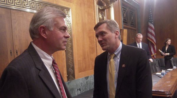Scott Matheson Jr. talks with his brother, Rep. Jim Matheson, D-Utah, during a past hearing of the Senate Judiciary Committee. Matheson faced the panel over his nomination to the 10th Circuit Court of Appeals.  THOMAS BURR | The Salt Lake Tribune