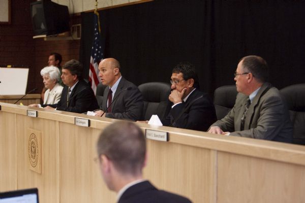 Members of the Utah Board of Pardons and Parole, from left, Iris Hemenway, Clark Harms, Curtis Garner, Jesse Gallegos and Donald Blanchard, announce their unanimous decision Monday to deny Ronnie Lee Gardner's request for commutation of his death sentence. He is scheduled to be executed by firing squad Friday. 

Trent Nelson  |  The Salt Lake Tribune
