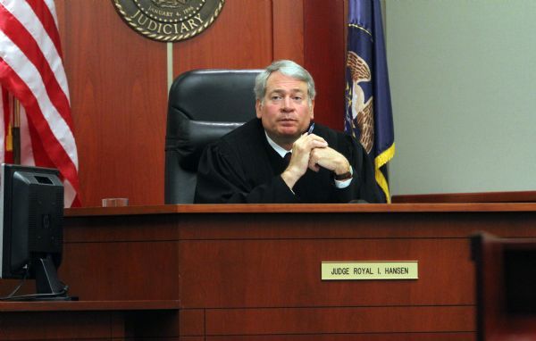 Rick Egan   |  The Salt Lake Tribune
Royal I. Hansen listens to the proceedings, as Eugene Christopher Wright  appears at his sentencing hearing, at the Matheson Courthouse in Salt Lake City,  Friday, July 9, 2010. Wright was convicted by a jury for fatally shooting Utah County hockey coach and businessman Kenneth Dolezsar outside the Village Inn restaurant in Sandy in 2007.