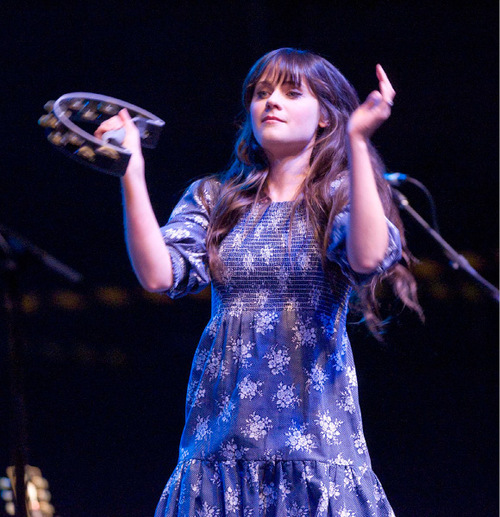 Paul Fraughton  |  The Salt Lake Tribune

Zooey Deschanel plays the tambourine and sings. She&Him was the featured group on the last night of the Twilight Concert Series in Salt Lake City's Pioneer Park on Thursday.