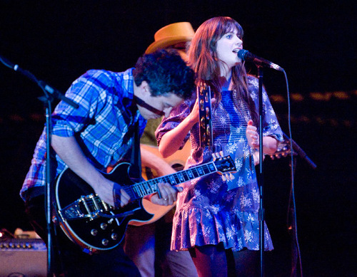 Paul Fraughton  |  The Salt Lake Tribune

M. Ward plays the guitar and Zooey Deschanel sings. She&Him was the featured group on the last night of the Twilight Concert Series in Salt Lake City's Pioneer Park on Thursday.