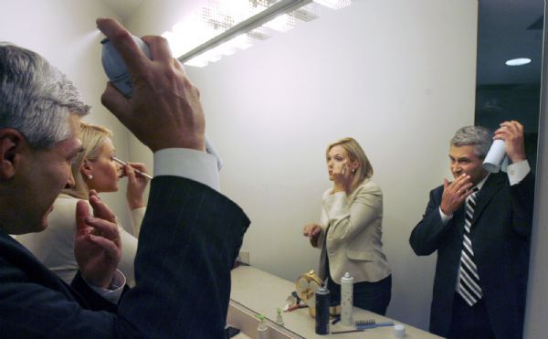 Steve Griffin  |  The Salt Lake Tribune
 
 KUTV's Mark Koelbel and  Shauna Lake do their makeup before the evening's news cast at the the KUTV studios in Salt Lake City Salt Lake City Tuesday, August 24, 2010.