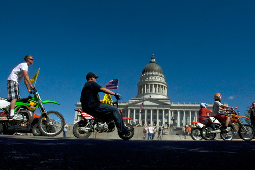Photo by Chris Detrick  |  The Salt Lake Tribune&#xA;Thousands of off-road enthusiasts ride from Liberty Park to the State Capitol on Saturday.  More than 5,000 trail enthusiasts rallied in Salt Lake City Saturday to hear Gov. Gary Herbert and other speakers call for renewed vigor in fighting to keep access to Utah's wilderness lands.