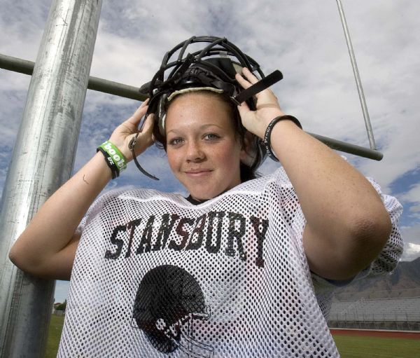 Paul Fraughton  |  The Salt Lake Tribune
Emily Lakin ,  is the kicker for extra points and field goal attempts inside the 25 yard line for Stansbury High School in Tooele County. Tooele  Monday, August 30, 2010