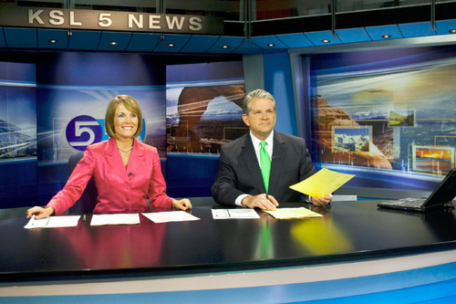 Photo by Chris Detrick  |  The Salt Lake Tribune
Bruce Lindsay and Nadine Wimmer during the KSL 5 Television's Eyewitness News 6 p.m. newscast on Aug. 24, 2010.