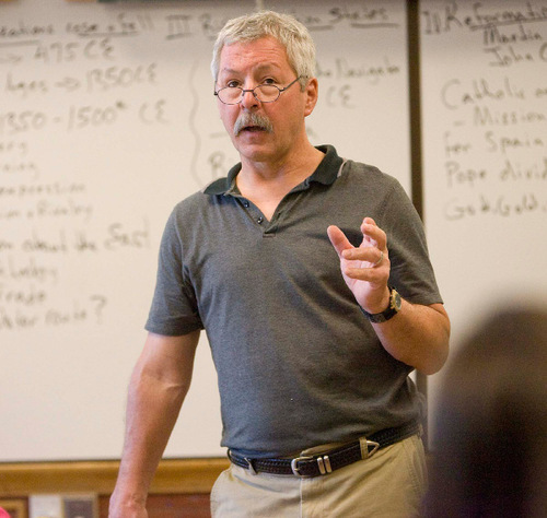 Paul Fraughton  |  The Salt Lake Tribune&#xA;Salt Lake School District Teacher of the Year, Rob Gardner teaches his class at Highland High School in Salt Lake City.