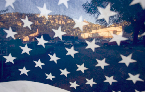 Steve Griffin  |  The Salt Lake Tribune&#xA; &#xA;The flag blows in the breeze outside Valley High School in Orderville, UT as people pay their respects during the viewing for  Kane County Deputy Sheriff officer Brian Harris at  Thursday, September 2, 2010. Harris was killed in the line of duty.