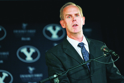 Francisco Kjolseth  |  The Salt Lake Tribune
BYU's Athletic Director Tom Holmoe at a September press conference discussing the football team's move to independence in 2011.