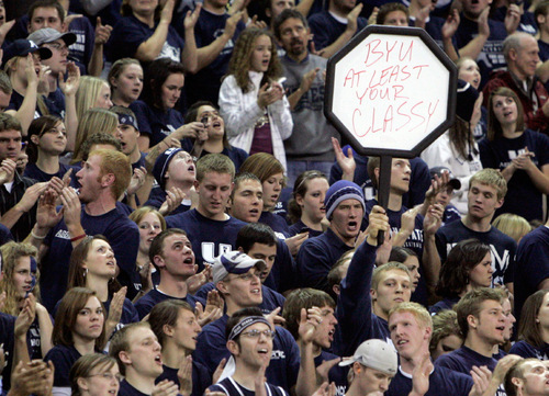 Jim Urquhart  |  The Salt Lake Tribune&#xA;&#xA;As usually is the case in the Spectrum,  the Utah State fans played a key role in the Aggies 71-61 win over Brigham Young n.