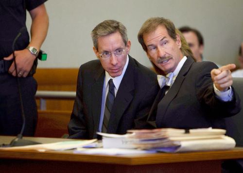Trent Nelson  |  The Salt Lake Tribune&#xA;Warren Jeffs, leader of the FLDS Church, appeared before Judge Terry Christiansen in Third District Court on Tuesday, Sept. 7, 2010 in West Jordan. At right is his attorney Walter Bugden.