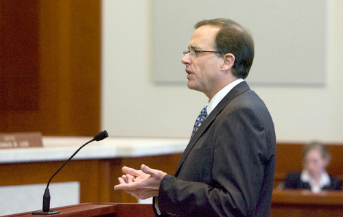 Steve Griffin  |  The Salt Lake Tribune&#xA; &#xA; Attorney Larry Jenkins addresses the Utah Supreme Court durring arguments in the Baby Emma case, in which John Wyatt is objecting to the adoption of his daughter. Proceedings took place at the Matheson Courthouse in Salt Lake City Thursday, September 9, 2010.
