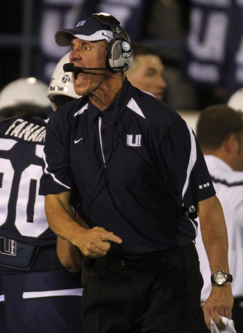 Rick Egan   |  The Salt Lake Tribune

 Aggie head coach Gary Andersen, shots directions to the defense, in football action,  Utah State vs. Idaho State football game, Saturday, September 11, 2010.