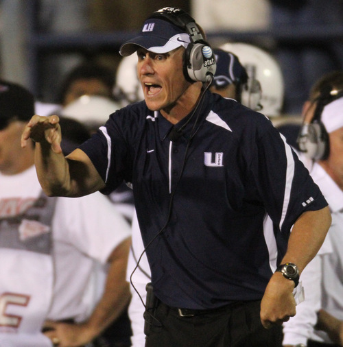 Rick Egan   |  The Salt Lake Tribune

 Aggie head coach Gary Andersen, shots directions to the defense, in football action,  Utah State vs. Idaho State football game, Saturday, September 11, 2010.