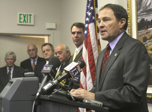Rick Egan   |  The Salt Lake Tribune&#xA;&#xA; Governor Gary Herbert responds to questions at a press conference, Monday, September 13, 2010.   Gary Herbert for governor campaign responed to what it says are Peter Corroon's 