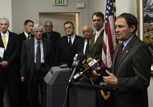 Rick Egan   |  The Salt Lake Tribune&#xA;&#xA; Governor Gary Herbert responds to questions at a press conference, Monday, September 13, 2010.   The Gary Herbert for governor campaign responed to what it says are Peter Corroon's 