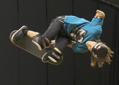 Olympian Shaun White skateboards at practice during the Dew Tour