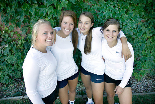 Scott Sommerdorf  l  The Salt Lake Tribune&#xA;Waterford's volleyball team, led by seniors Lara Lee Judd (11), Carol Chase Peterson (44), Mac Martin (15), and Emily Jensen (14), after practice, Friday, September 17, 2010.