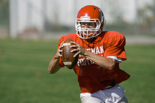 Francisco Kjolseth  |  The Salt Lake Tribune&#xA;American Fork quarterback Ryan Pitcher looks for an opening but finds none during a recent practice. American Fork looked like one of the worst teams in 5A early in the football season. After scoring just 27 points through its first three games, it didn't look like the team was adjusting to first-year coach Aaron Behm's new option offense. But in region 4 games, American Fork has bested Cyprus and darling Jordan. Could it be that the Utah County school might actually be a playoff team by the end of the year?&#xA;American Fork, Sept. 21, 2010.