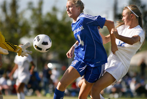 Scott Sommerdorf  l  The Salt Lake Tribune&#xA;Bingham's Tai Winn (4) and Taylorsville's Abi Black (right; 12) battle for control of the ball during the second half. Bingham beat Taylorsville 5-1 in a girl's soccer game played at Taylorsville, Thursday, September 16, 2010.