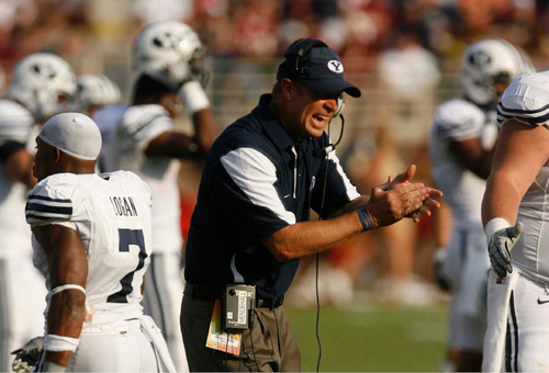 Trent Nelson  |  The Salt Lake Tribune&#xA;BYU coach Bronco Mendenhall in the second half, BYU vs. Florida State, college football Saturday, September 18, 2010 at Doak Campbell Stadium in Tallahassee, Florida.