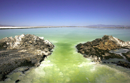 Rick Egan   |  The Salt Lake Tribune&#xA;&#xA;&#xA;Evaporation ponds at Great Salt Lake Minerals, on the shore of the Great Salt Lake, Thursday, September 23, 2010. GSL Minerals makes fertilizer by drawing water from the Great Salt Lake into solar evaporation ponds. Solar energy evaporates water from the ponds and yields the potassium and other minerals.