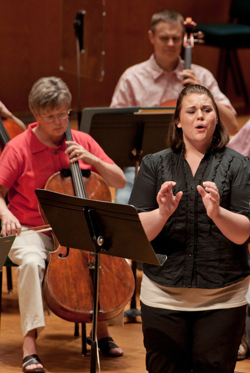 Michael Mangum  |  The Salt Lake Tribune
Rebecca Pedersen rehearses with the Utah Symphony at Abravanel Hall in Salt Lake City on Monday, September 20, 2010. The Salute to Youth performance will feature nine local soloists and will be held on Tuesday, September 28, 2010.