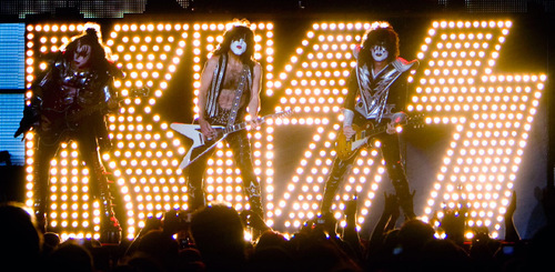 Steve Griffin  |  The Salt Lake Tribune
Gene Simmons, Paul Stanley and Tommy Thayer of Kiss perform at Rio Tinto Stadium in Sandy on Wednesday, Sept. 22, 2010.