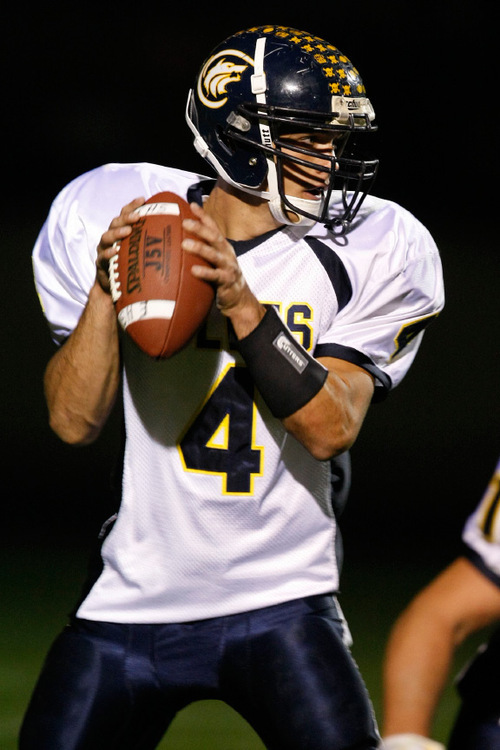 Chris Detrick  |  The Salt Lake Tribune &#xA;Enterprise's Slade Moyle #4 during the first half of the game at Beaver High School Friday October 1, 2010.