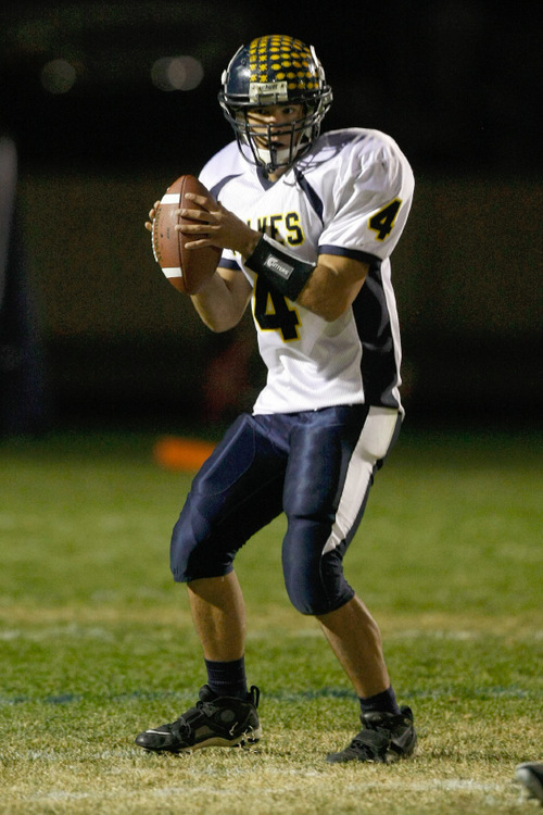 Chris Detrick  |  The Salt Lake Tribune &#xA;Enterprise's Slade Moyle #4 during the first half of the game at Beaver High School Friday October 1, 2010.