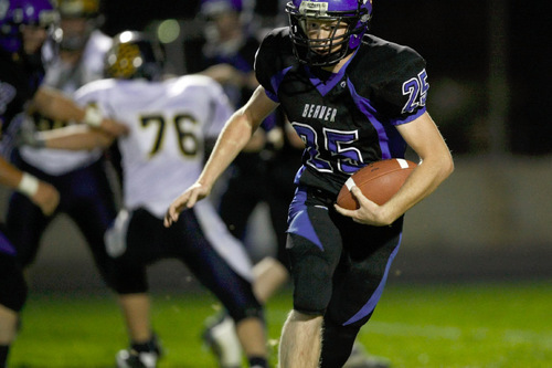 Chris Detrick  |  The Salt Lake Tribune &#xA;Beaver's Jeremy Brown #25 runs the ball during the first half of the game at Beaver High School Friday October 1, 2010.