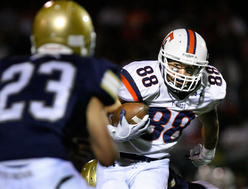 Scott Sommerdorf  l  The Salt Lake Tribune&#xA;Timpview WR Zac Hayward (88) eyes Westlake DB Caden Dortch (23) as he runs after a catch during first half play. Timpview held a 23-13 lead at the half at Westlake, Friday 10/1/2010.