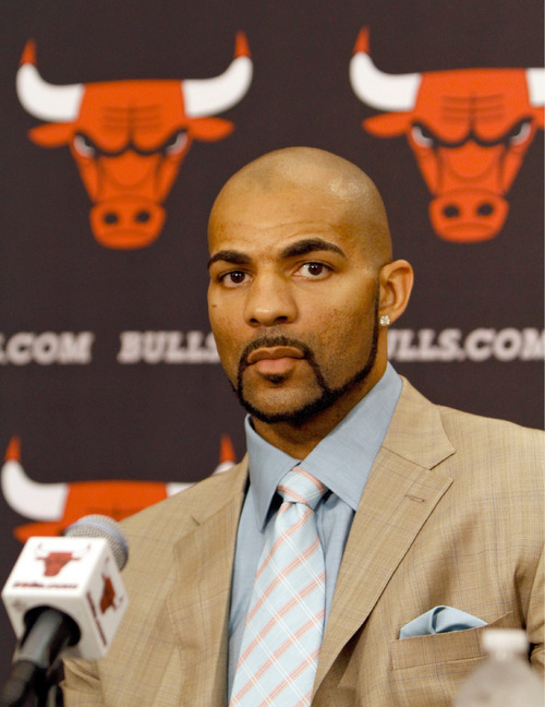 Carlos Boozer listens to a question during the press conference at the Berto Center in Deerfield, Illinois, USA, July 9 2010. Photo for the Salt Lake Tribune Kamil Krzaczynski