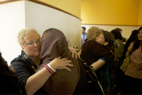 Colleen Parkin embraces an Iraqi widow, a victim of Saddam Hussein's Anfal campaign,  in Iraq. (Photo by Matthew D. LaPlante/The Salt Lake Tribune.)