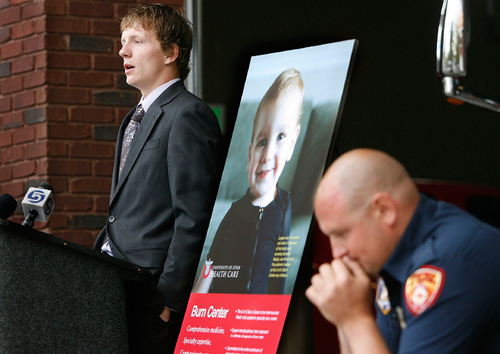 Scott Sommerdorf  l  The Salt Lake Tribune&#xA;Firefighter Ben Sharer (right) listens as 18-year-old Jordan Tracy tells the story of how he was burned when playing with fire as a 15-year-old. The Juvenile Firesetters Intervention Program (JFIP) is a community outreach effort designed to help stop dangerous behaviors before they become a problem.