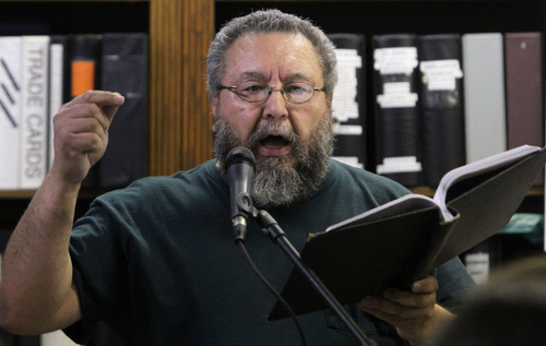 Rick Egan   |  The Salt Lake Tribune
Alex Caldiero performs recently at Ken Sanders book store, reading from his book 